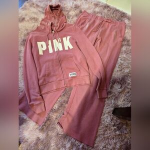 Victoria's Secret Pink Begonia Mauve Hoodie + Boyfriend Pants Set